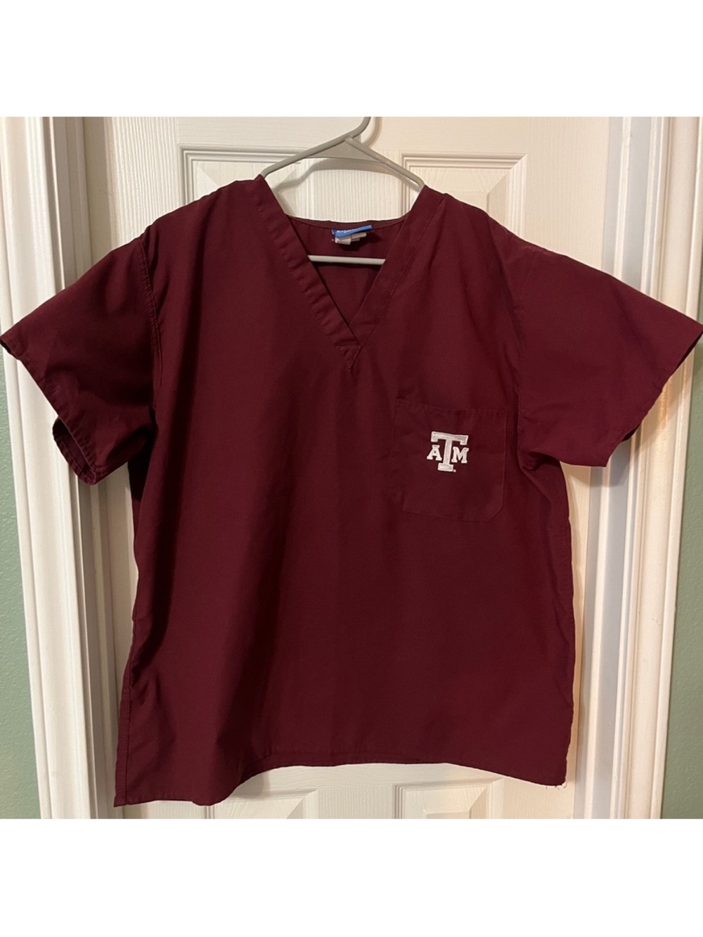 Smart Scrubs Maroon V-Neck Short Sleeve Scrub Top with Pocket Logo